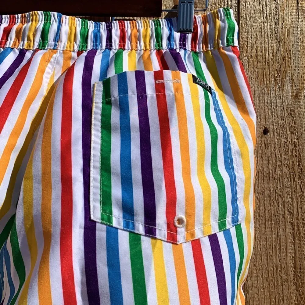 Take 50% OFF- Trinity Collective Rainbow Striped Unlined Swim Trunks, Size-M